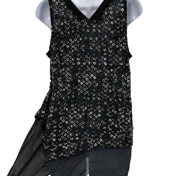 Grayson top women’s M black geometric sheer bottom sleeveless V-neck - Picture 2 of 6
